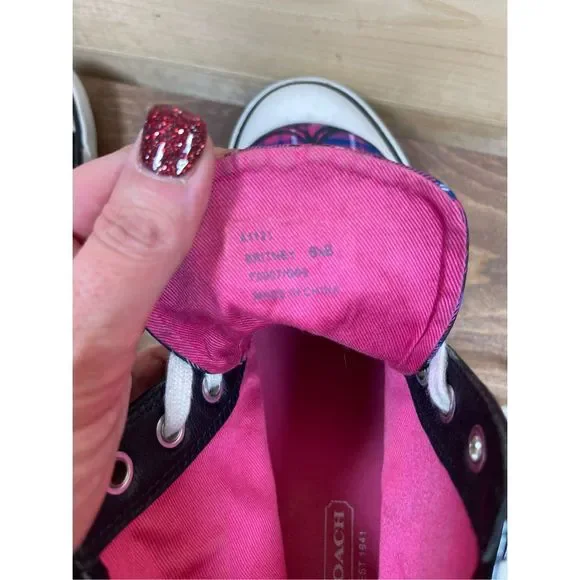 Coach Britney Women's Pink, Purple & Blue Monogram Hi Top Sneakers with Buckle A - Picture 12 of 12